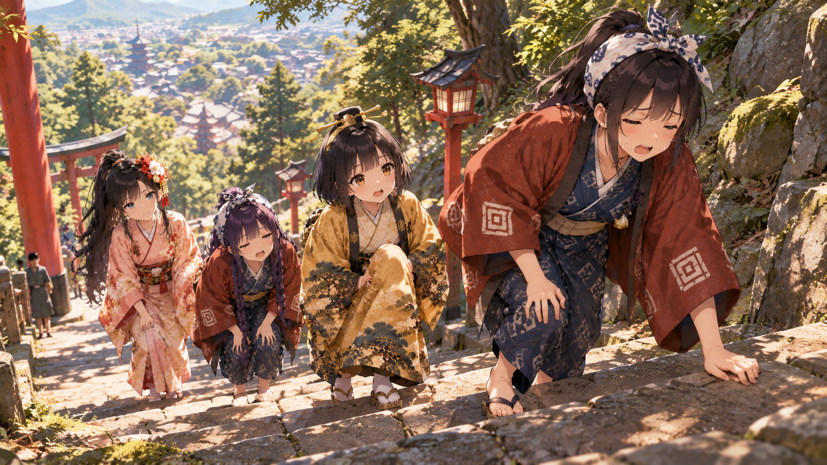 山道を登ってい一八一行
