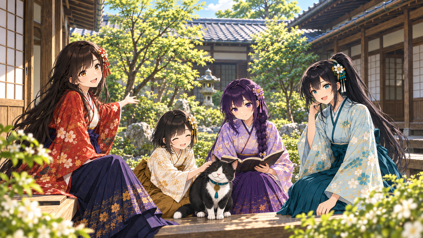 朝霧家の人々が和風屋敷と日本庭園で日本文化とともに暮らす朝霧ものがたりのメインビジュアル