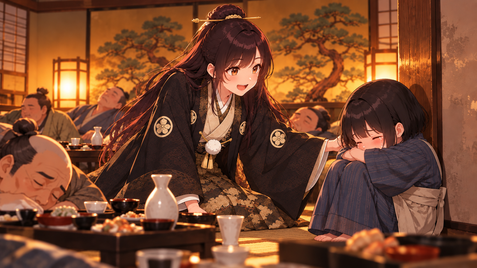 一人だけ眠らずに泣いている小僧の定吉