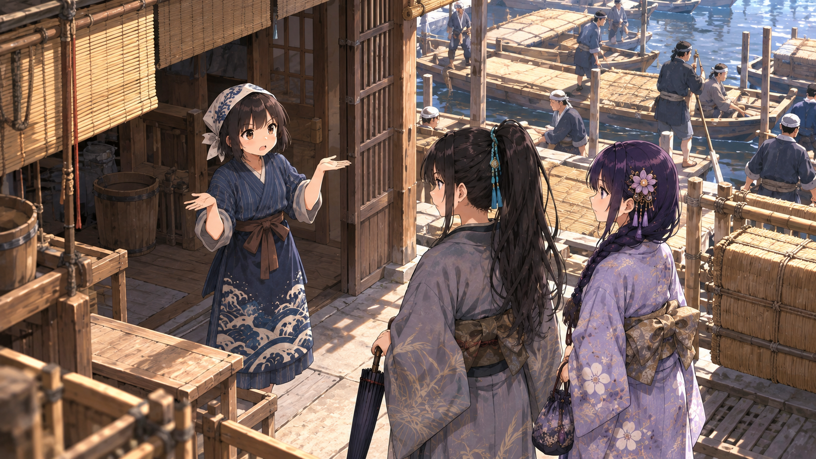 どうしても舟を出してほしいと頼む2人の客