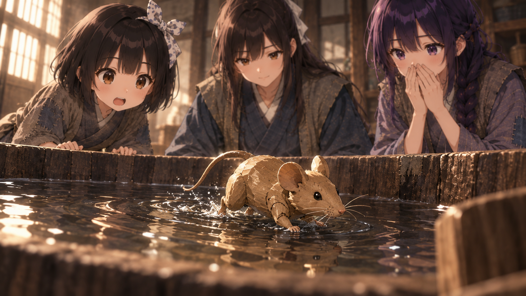 まるで生きているように動き始めた木彫りのねずみ