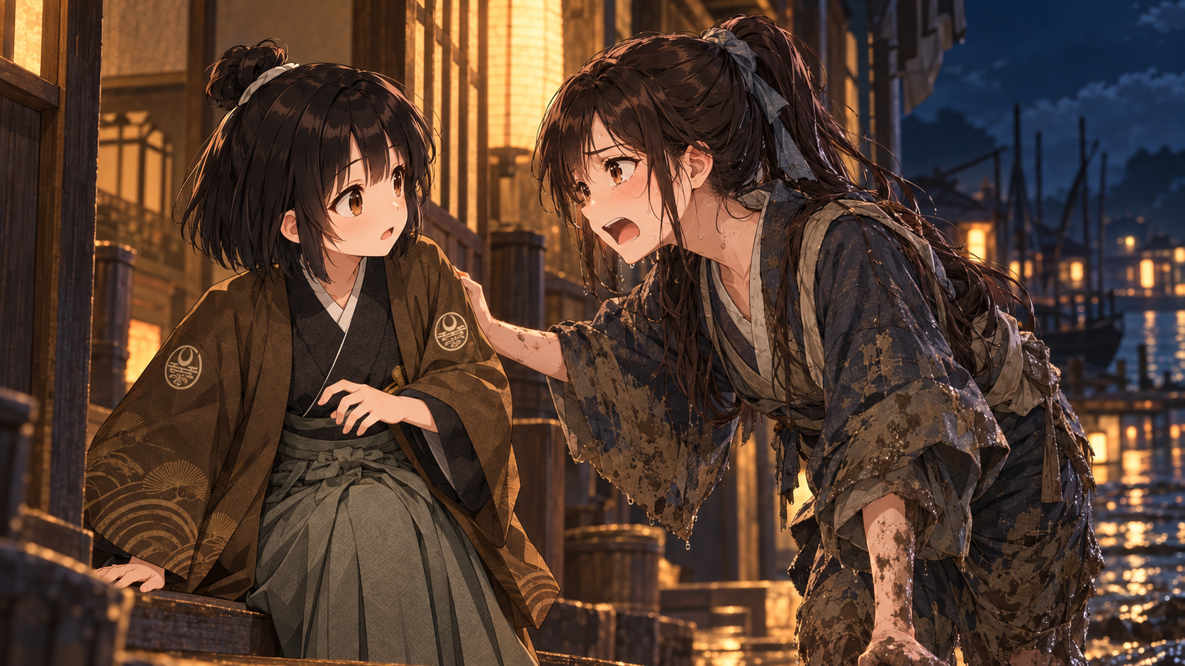 海から上がって親方のもとへ駆け込む金蔵