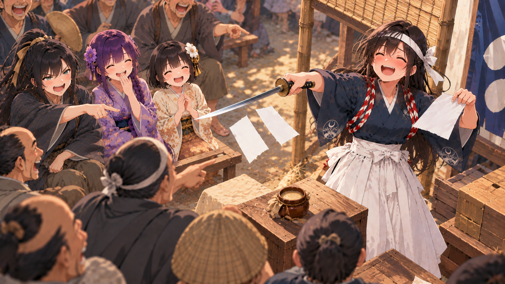 酔ったままの実演で失敗が重なる商人
