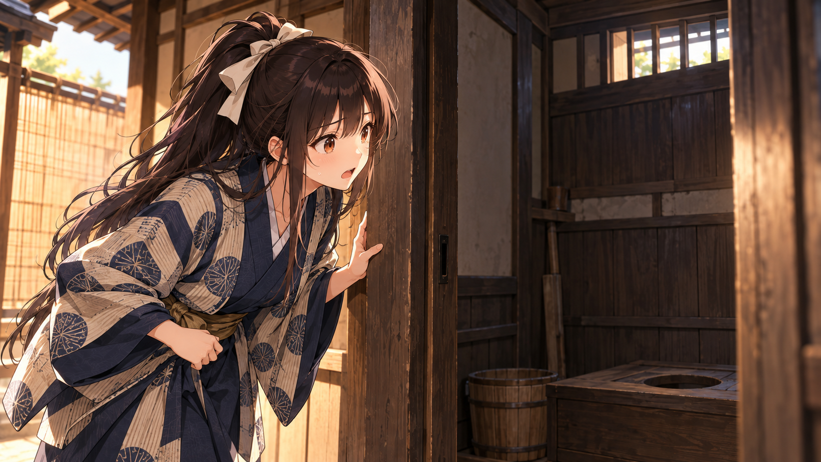便所を確かめる一八