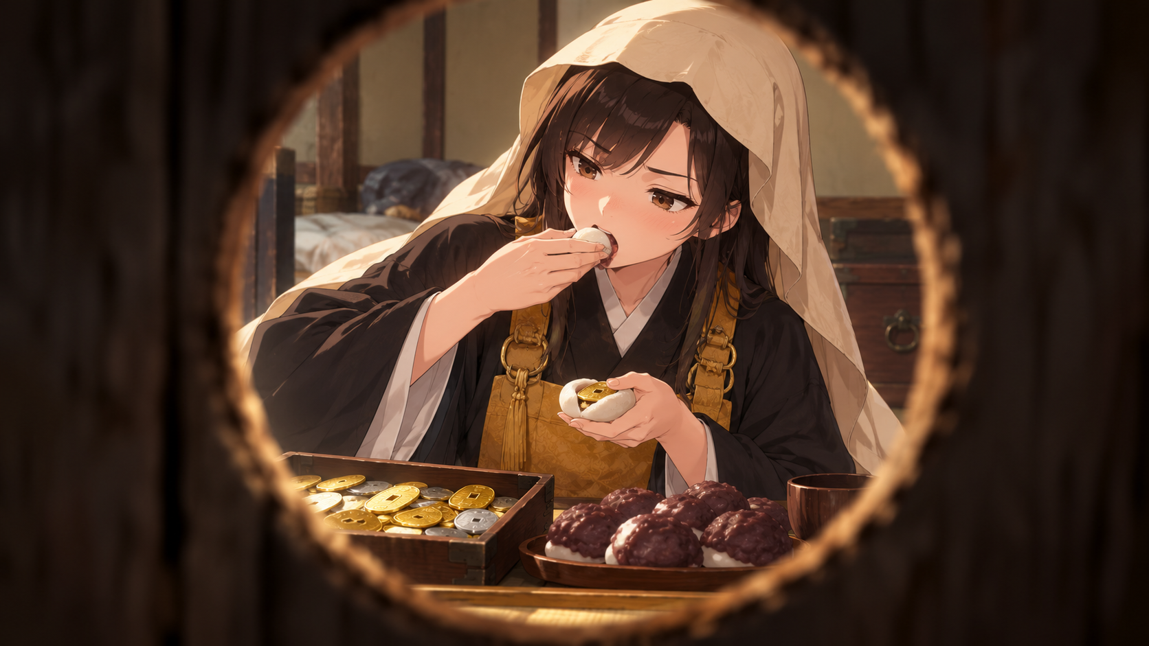 持っていた金を次々と飲み込んでいく西念