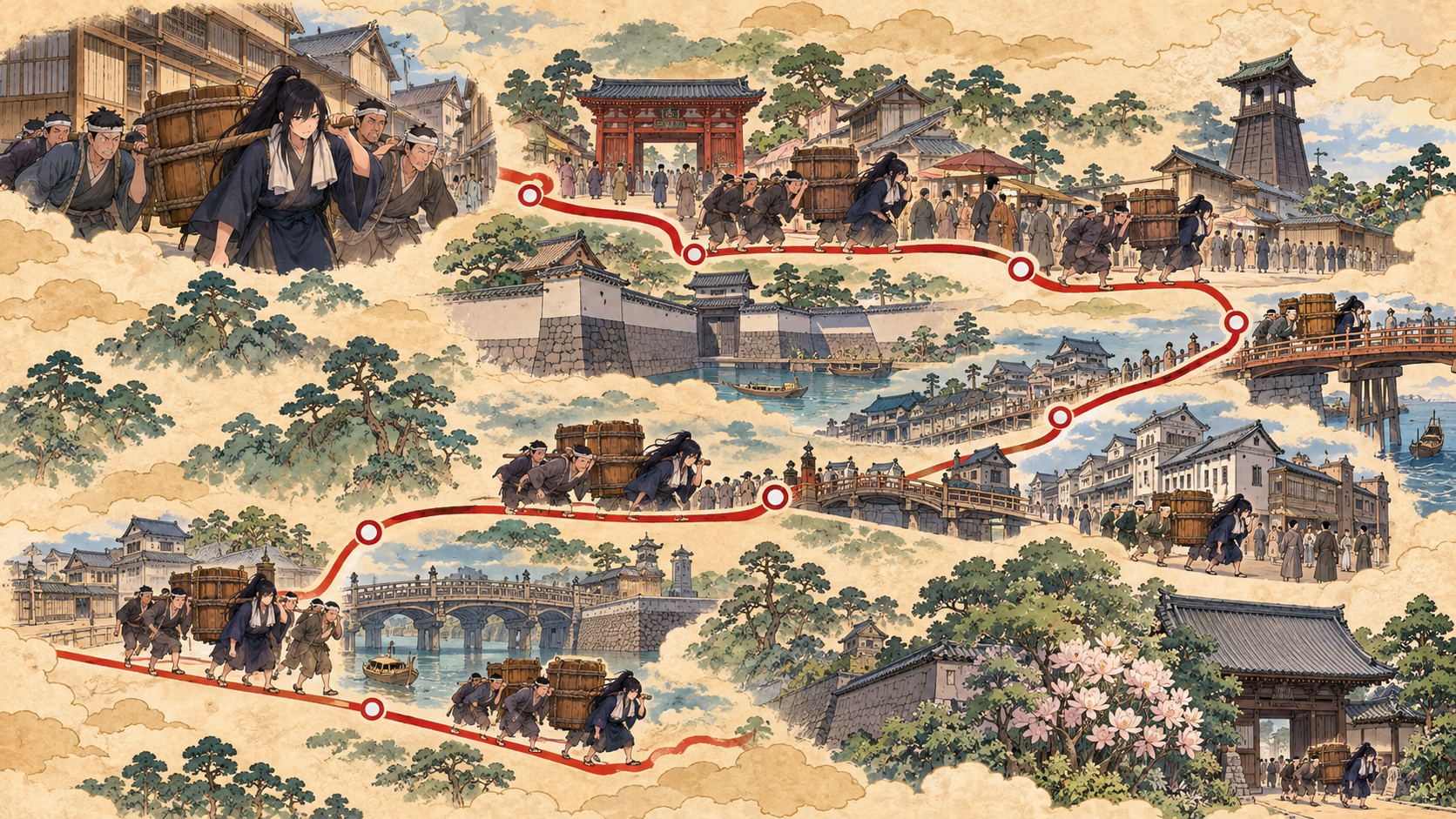 下谷山崎町を出発し、上野、神田、日本橋、京橋、新橋、愛宕下、神谷町、飯倉などを経て麻布までの道のり