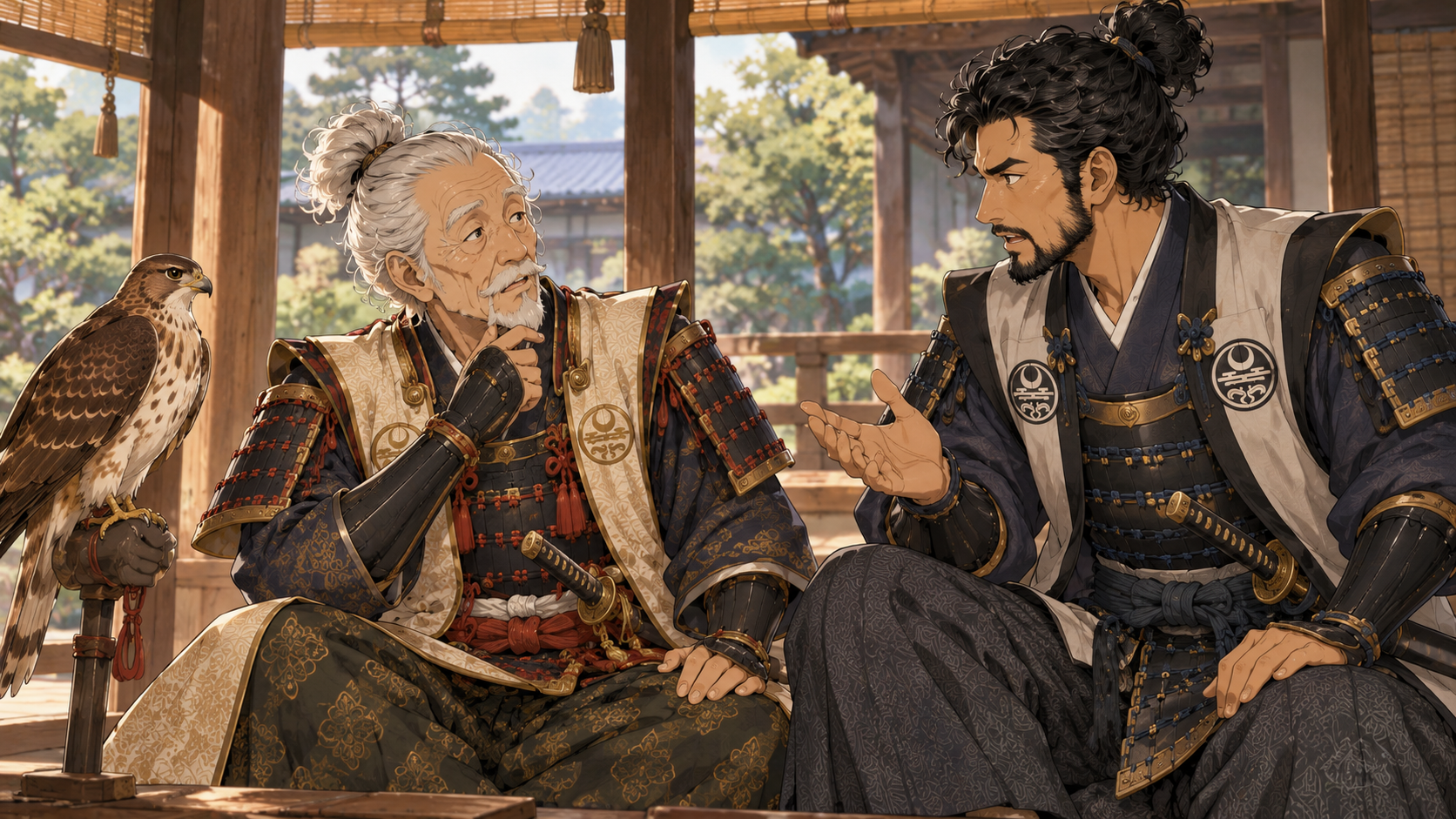 家来に、娘は昔の和歌を踏まえて山吹を差し出したのだと教えられる道灌