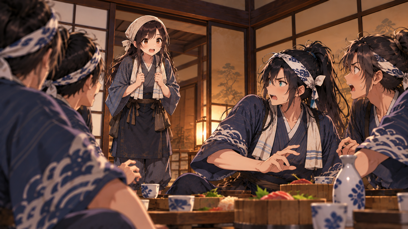 四神剣のことで心配していたところ、とうとう返却を求める使いがやってきたと思い込む若い衆