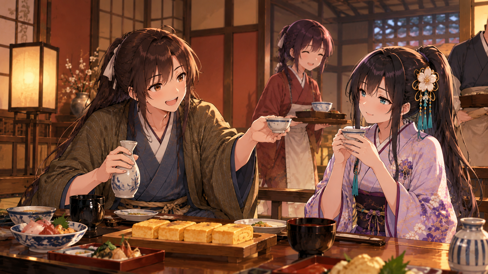 二人で王子の料理屋・扇屋へ入り、名物の玉子焼きも運ばれてくる